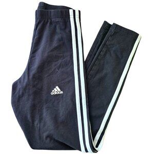 Adidas Tight Fit Leggings Size 2XS Black & White 3 Stripe Pants 25" Inseam